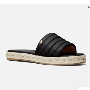 MICHAEL Michael Kors Black Slide Sandals with Natural Espadrille Sole